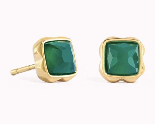 Coeur de Lion Gold Studs Green Agate - May